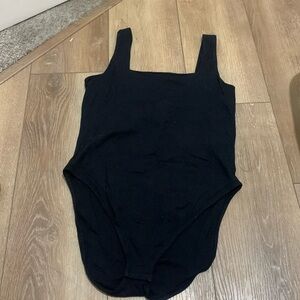 Black square neck bodysuit